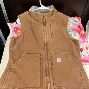 Womens Carhartt Duck Sherpa lined Vest Mock Neck Brown